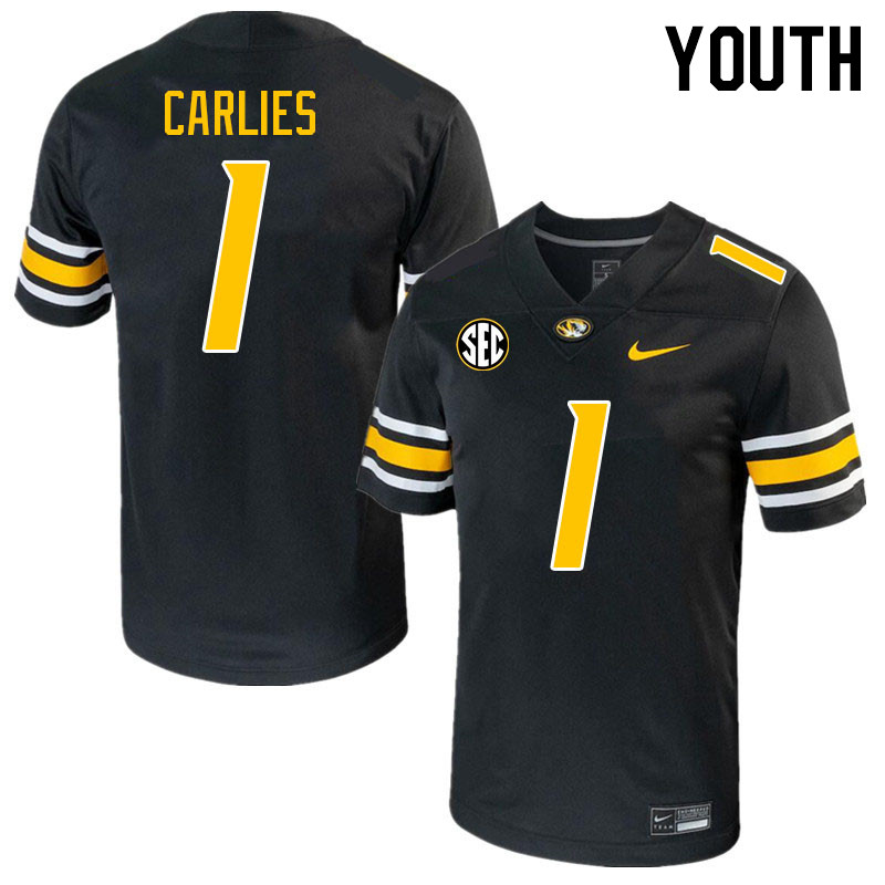 Youth #1 Jaylon Carlies Missouri Tigers College 2023 Football Stitched Jerseys Sale-Black - Click Image to Close